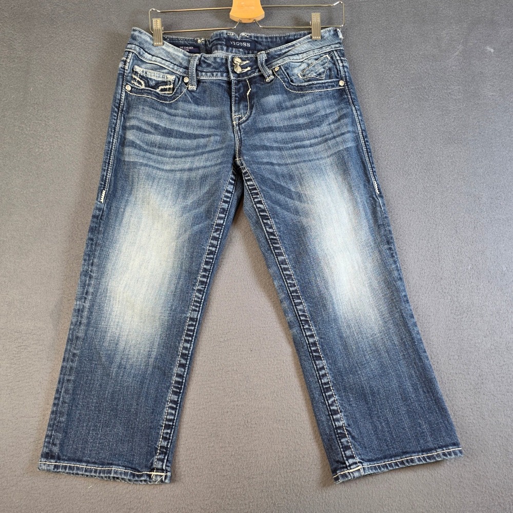 Vigoss The Chelsea Capri Blue Denim Jeans Size 9/10 Thick Stitch Cropped Pants